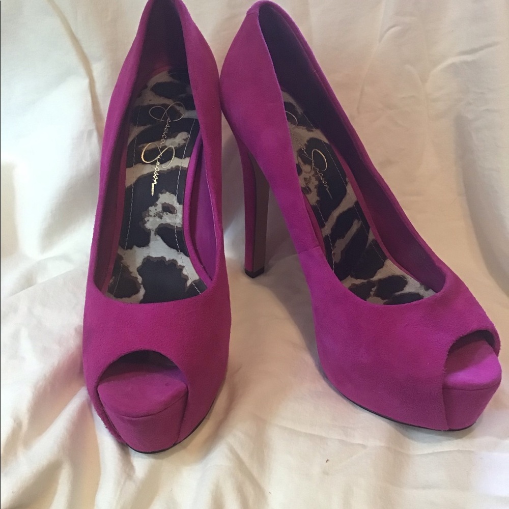 Jessica Simpson Pink Suede Platform Peep Toe Pumps